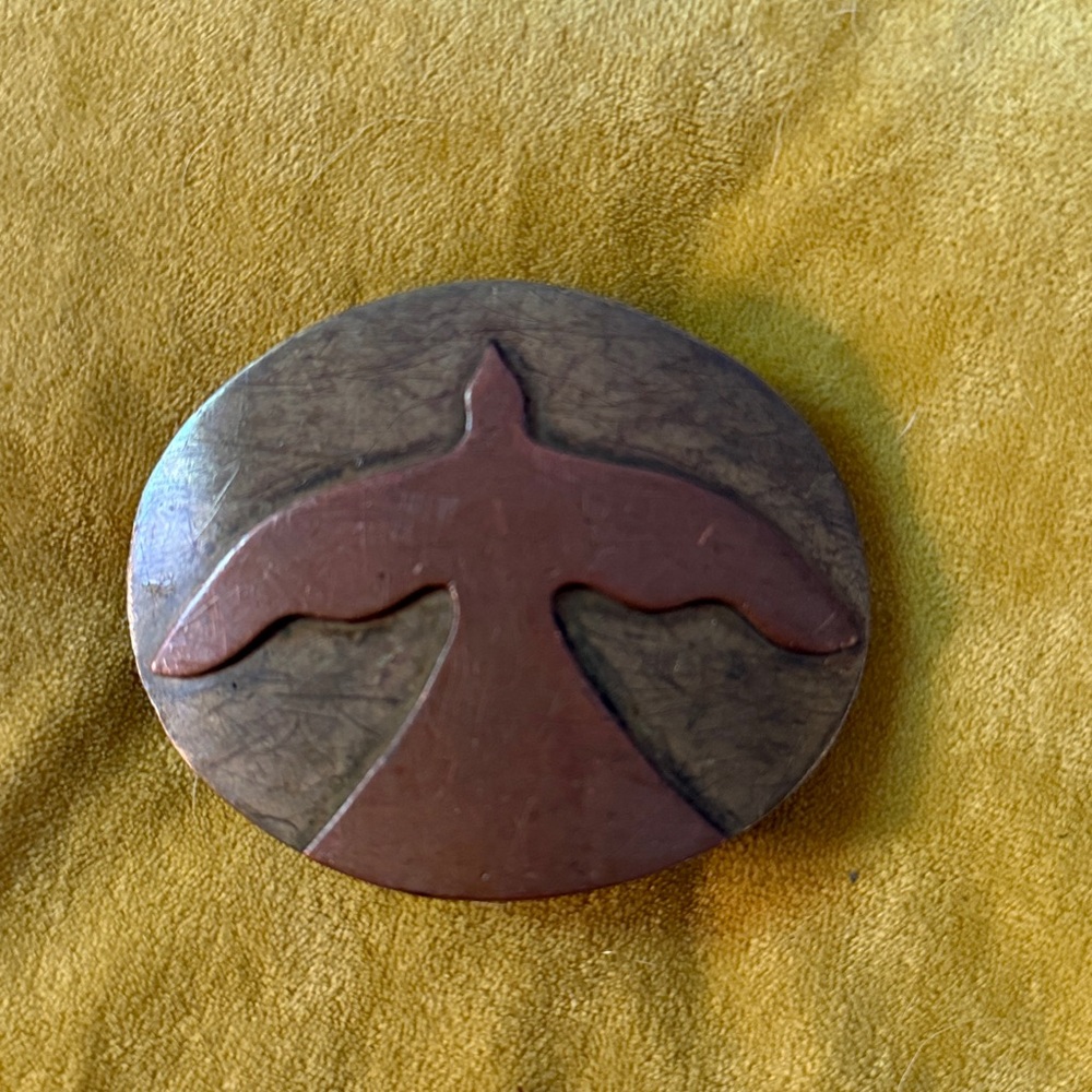 Vintage Oval Brass/Copper Belt Buckle with Bird Design